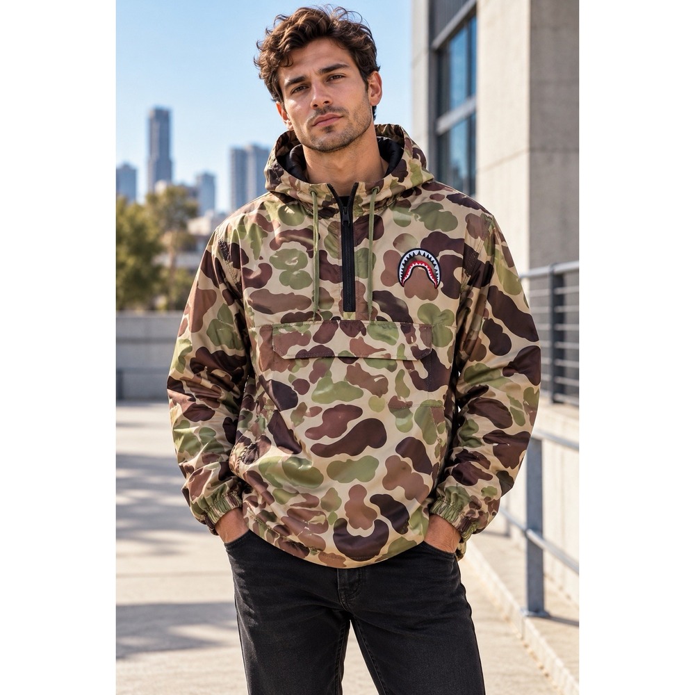 Hudson Outerwear Men's 2X Camo Shark Mouth Anorak Hooded Pullover Jacket